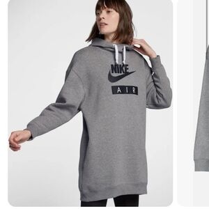 Nike Long Sleeve Oversized Sportswear Air Fleece Pullover Hoodie Gray Medium
